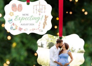 engraved personalized we're expecting christmas ornament – Christmas ornament, holiday tree decoration or gift