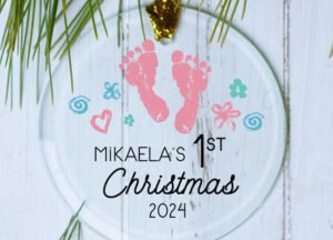 custom personalized baby feet christmas ornament - pink – Christmas ornament, holiday tree decoration or gift