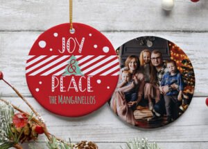 decorative personalized joy & peace christmas ornament – Christmas ornament, holiday tree decoration or gift