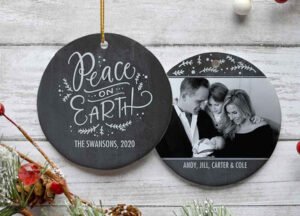 engraved personalized peace on earth family photo christmas ornament – Christmas ornament, holiday tree decoration or gift