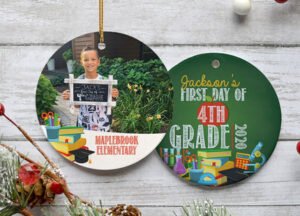 holiday personalized first day of school photo christmas ornament – Christmas ornament, holiday tree decoration or gift