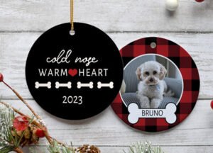decorative personalized cold nose warm heart christmas ornament – Christmas ornament, holiday tree decoration or gift
