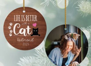 engraved personalized life is better with a cat christmas ornament – Christmas ornament, holiday tree decoration or gift