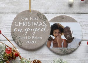engraved personalized engagement christmas ornament – Christmas ornament, holiday tree decoration or gift