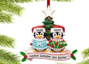 keepsake personalized penguin christmas sweater couple christmas ornament – Christmas ornament, holiday tree decoration or gi