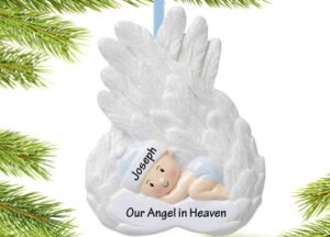 custom personalized baby boy memorial on angel wings christmas ornament – Christmas ornament, holiday tree decoration or gift