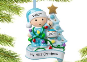 engraved personalized baby boy decorating tree christmas ornament – Christmas ornament, holiday tree decoration or gift