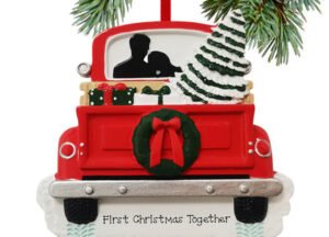 engraved personalized couple in vintage red truck christmas ornament – Christmas ornament, holiday tree decoration or gift