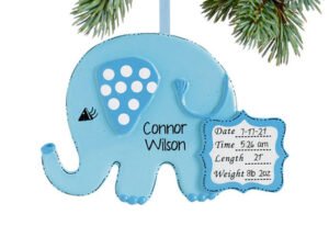 holiday personalized baby boy blue elephant christmas ornament – Christmas ornament, holiday tree decoration or gift