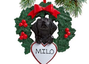 decorative personalized black lab dog with wreath christmas ornament – Christmas ornament, holiday tree decoration or gift