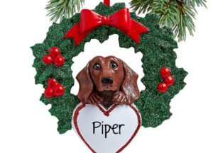 engraved personalized dachshund dog with wreath christmas ornament – Christmas ornament, holiday tree decoration or gift