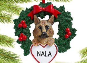 holiday personalized german shepherd dog with wreath christmas ornament – Christmas ornament, holiday tree decoration or gift