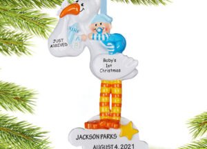 keepsake personalized stork baby blue christmas ornament – Christmas ornament, holiday tree decoration or gift