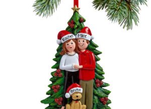 holiday personalized couple with dog christmas ornament – Christmas ornament, holiday tree decoration or gift