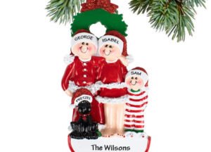 keepsake personalized christmas eve family of 3 with black dog christmas ornament – Christmas ornament, holiday tree decorati