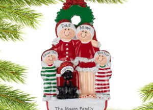 holiday personalized christmas eve family of 4 with black dog christmas ornament – Christmas ornament, holiday tree decoratio