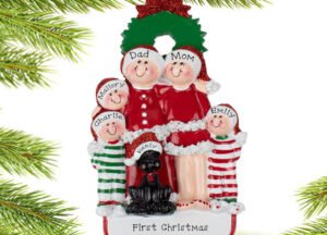 decorative personalized christmas eve family of 5 with black dog christmas ornament – Christmas ornament, holiday tree decora