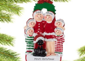 personalized personalized christmas eve family of 6 with black dog christmas ornament – Christmas ornament, holiday tree deco