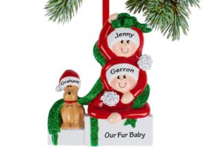 engraved personalized present couple with dog christmas ornament – Christmas ornament, holiday tree decoration or gift