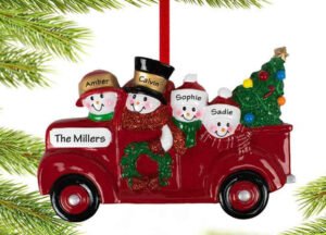 holiday personalized vintage red truck snowman family of 3 christmas ornament – Christmas ornament, holiday tree decoration o