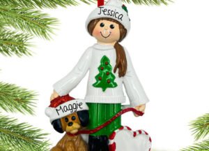 custom personalized female walking dog christmas ornament – Christmas ornament, holiday tree decoration or gift