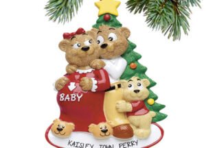 custom personalized expecting bear family of 3 christmas ornament – Christmas ornament, holiday tree decoration or gift